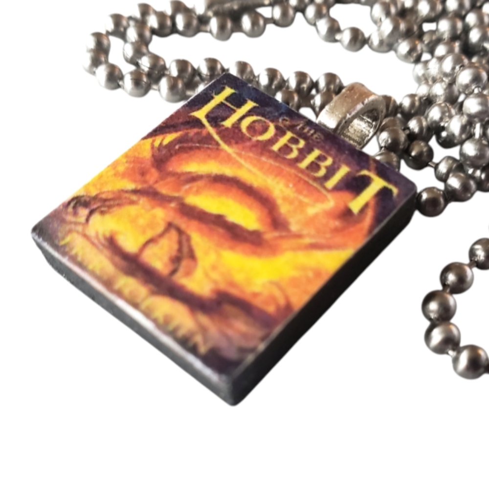 Hobbit Scrabble Tile Pendant with Stainless Steel Ball Chain